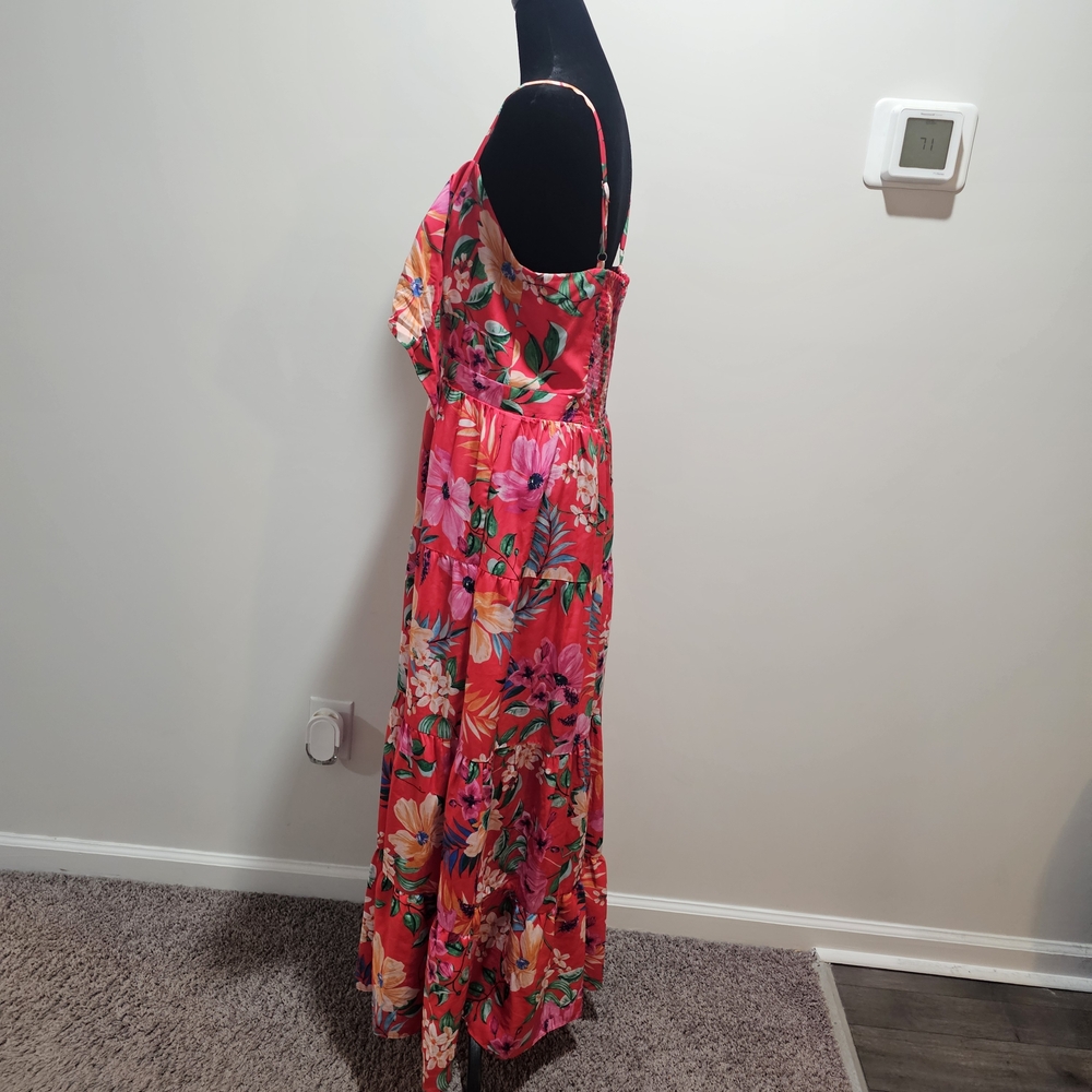 Eliza J Pink Floral Tie Front Tiered Maxi Dress Size 12 {Bx21} - Picture 7 of 12